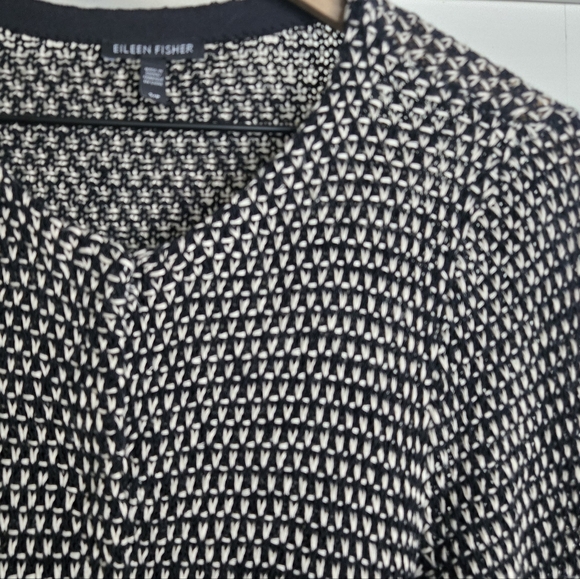 Eileen Fisher Organic Linen And Cotton Black White Knit Snap Cardigan Small - Picture 4 of 7